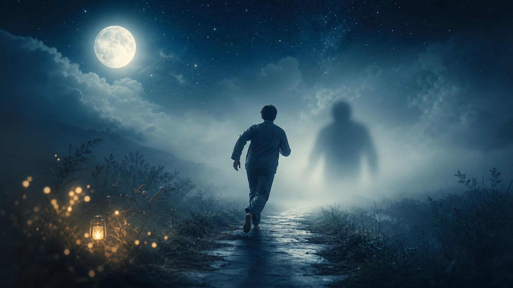 追いかけられる夢の意味を表す、夜の夢の中で逃げる人物のイメージ